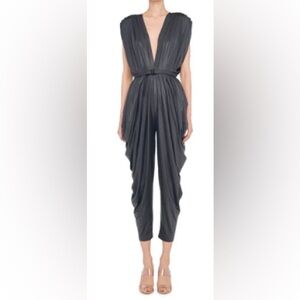 Norma Kamali Square Sleeve Waterfall Jumpsuit Charcoal